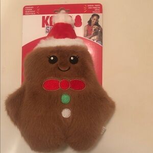 KONG Snuzzles Brown Gingerbread Dog Toy with Santa Hat Holiday Squeaks